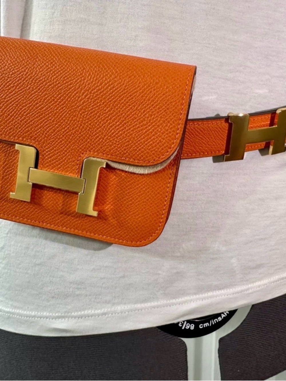 Orange Leather Hermes Belt Bag with Gold Hardware and Belt